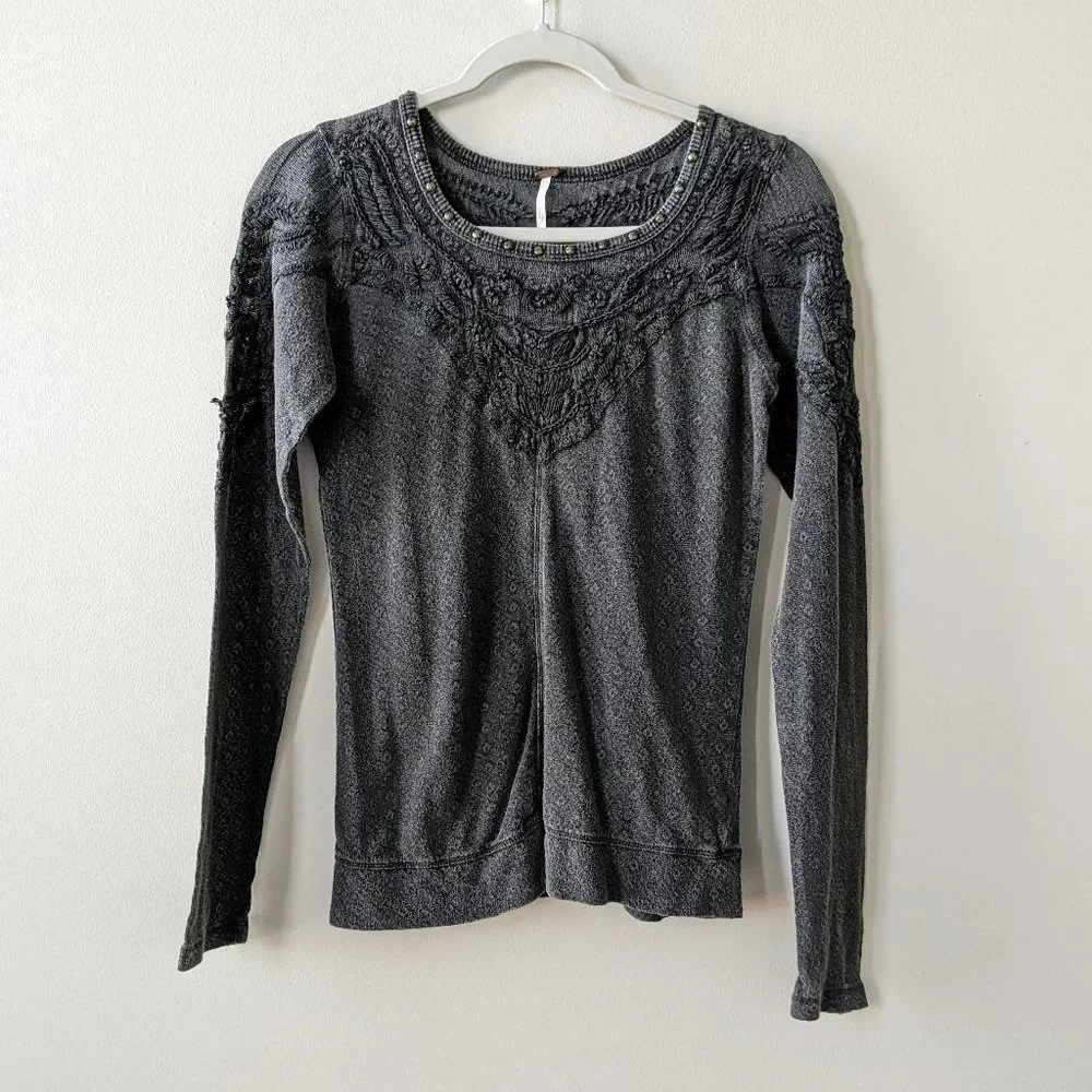 Vintage Free People Embroidered Long Sleeve Tee - Picture 1 of 7